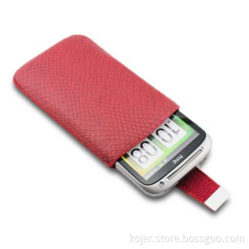Leather Mobile Phone Case for HTC Phones, Retractable Pull-tab Combined with Metal Magnetic Button